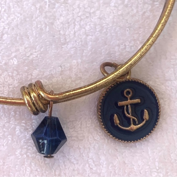 Anchor Charm Bracelet - Blue/Gold Finish, Expands 2”-3.5” - Picture 2 of 3